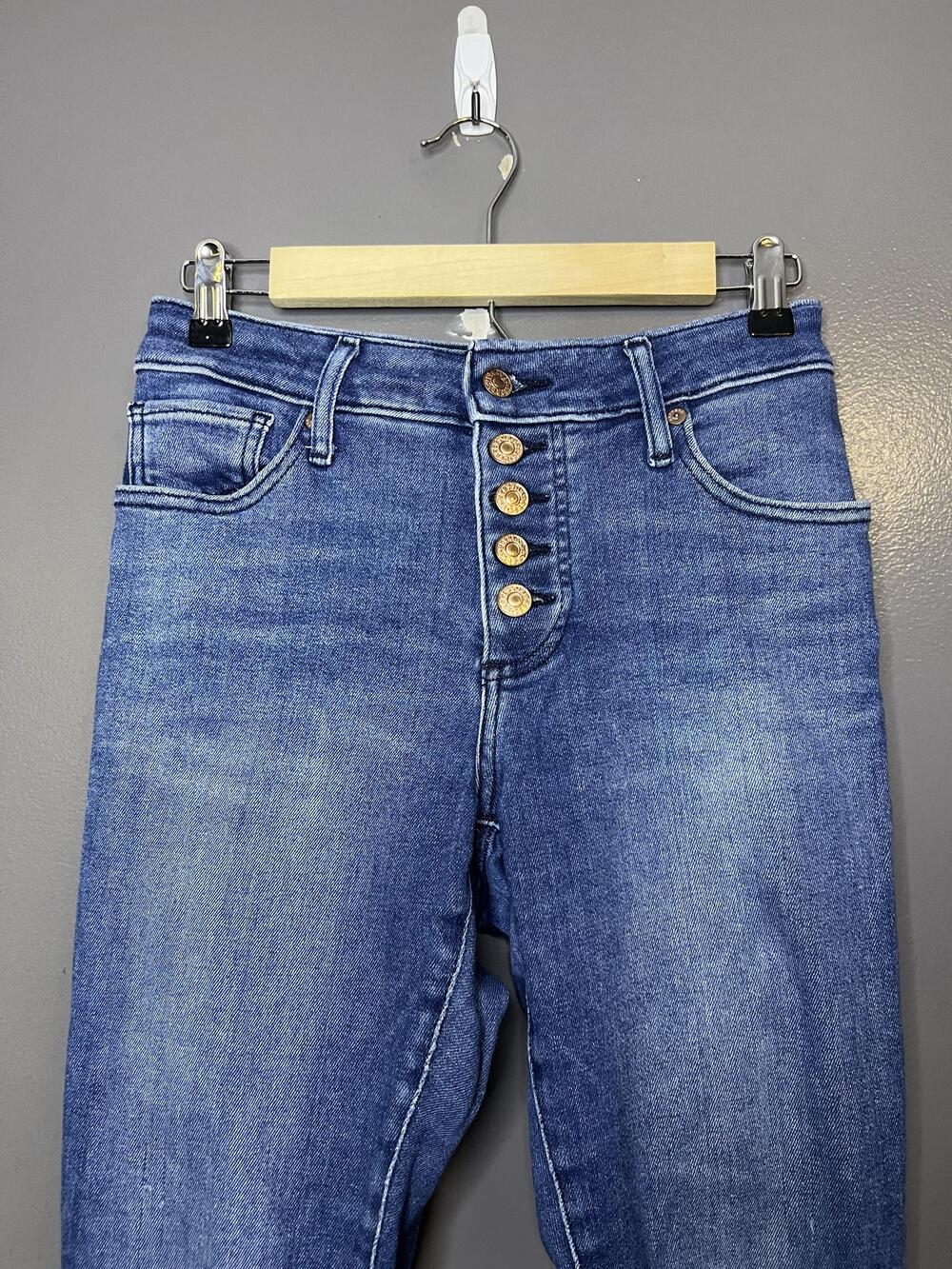 Express Curvy Skinny Mid Rise Jeans Womens 6/L Med Wash Blue Stretch Tall Denim